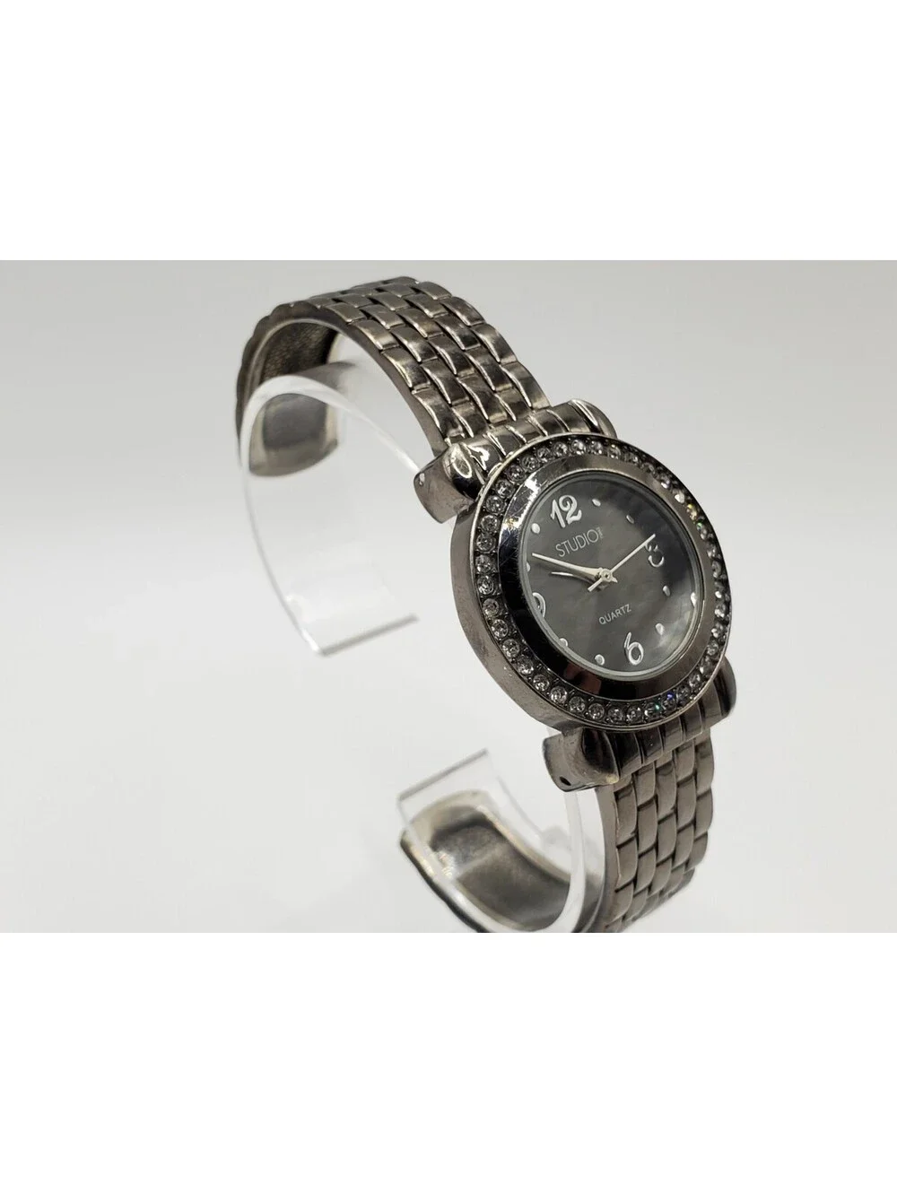 Studio Black Rhinestone Bezel Womens Watch 30mm New Battery